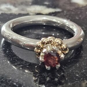 PANDORA 925 Garnet Ring w/ 14kt Gold Bubble Wreath No. 190379GR RARE Sz 5 1/2
